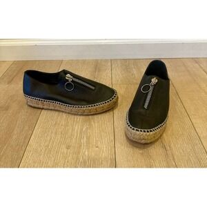 Alexander Wang Womens black  Leather Espadrille Zip Platform Shoes Size 8